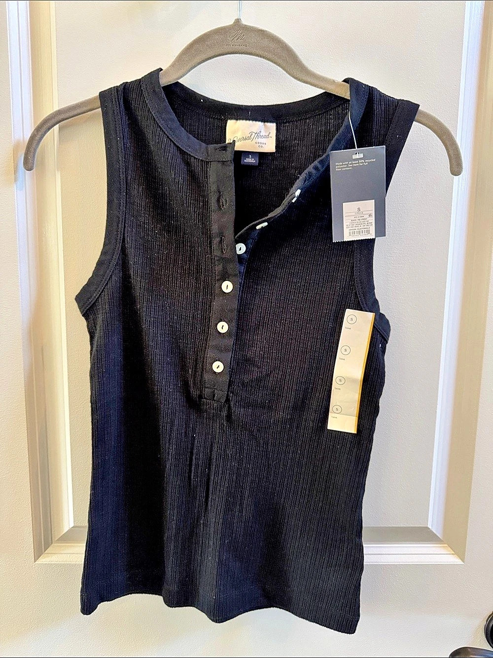 Universal Thread Women'Small Henley Tank Top Ribbed Black Small